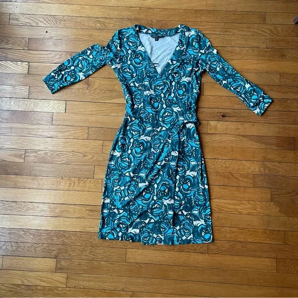 princess polly baby blue dress Diane von Furstenberg Blue Floral Print Silk Wrap Dress S main image 0